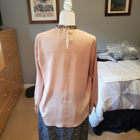 Ann Taylor Dusty Rose Blouse Rhinestone Collar Sz S - Picture 3 of 9